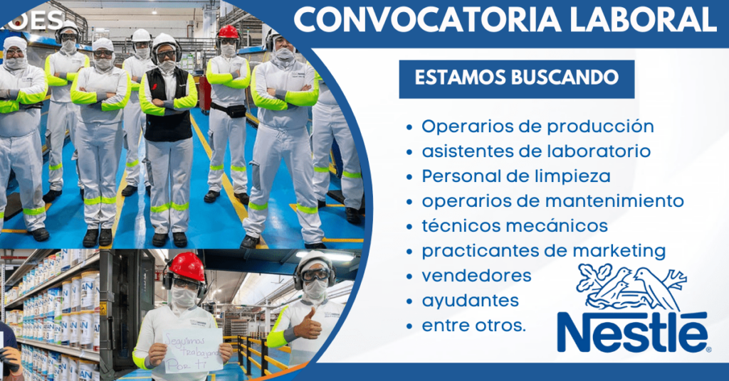 EMPRESA NESTLE SOLICITA PERSONAL - DISTINTOS ÁREAS Y LUGAR