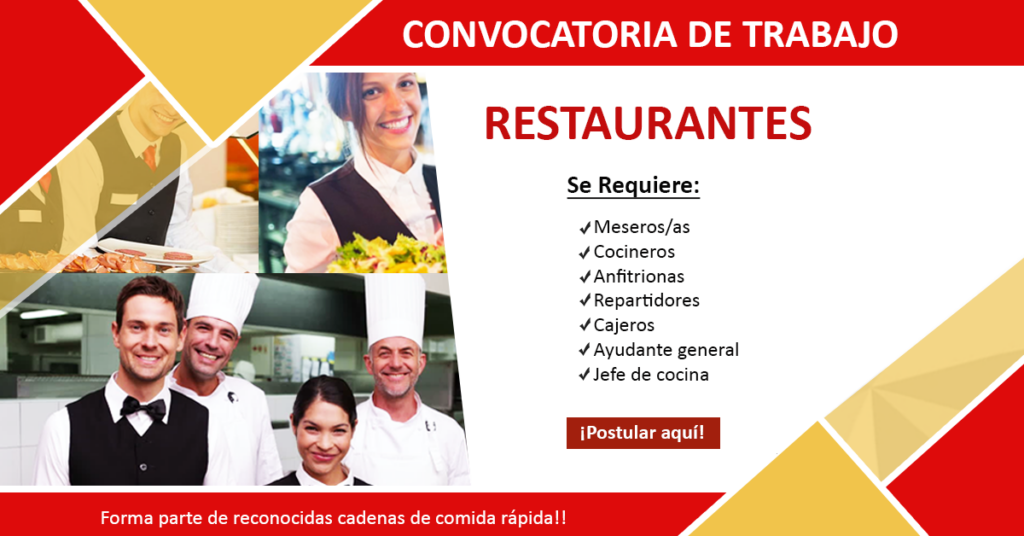 01. RESTAURANTE SOLICITA PERSONAL / CON O SIN EXPERIENCIA