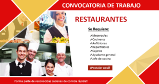 01. RESTAURANTE SOLICITA PERSONAL / CON O SIN EXPERIENCIA