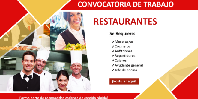 01. RESTAURANTE SOLICITA PERSONAL / CON O SIN EXPERIENCIA