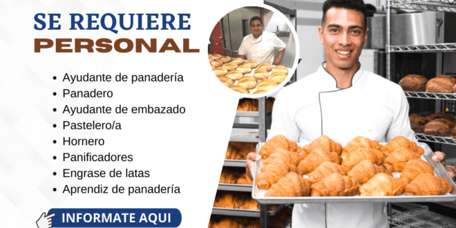 PANADERÍA / SOLICITA PERSONAL DISTINTAS ÁREAS LABORAL
