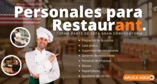 RESTAURANTE - SOLICITA PERSONAL DISTINTAS ÁREAS LABORALES