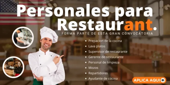 RESTAURANTE - SOLICITA PERSONAL DISTINTAS ÁREAS LABORALES